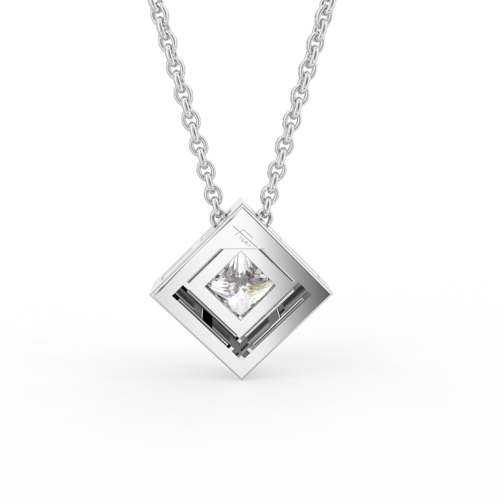 18K Princess Solitaire Diamond Pendant — BACK