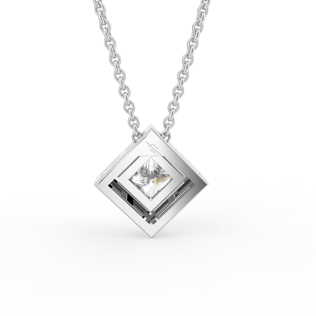 18K Princess Solitaire Diamond Pendant — BACK