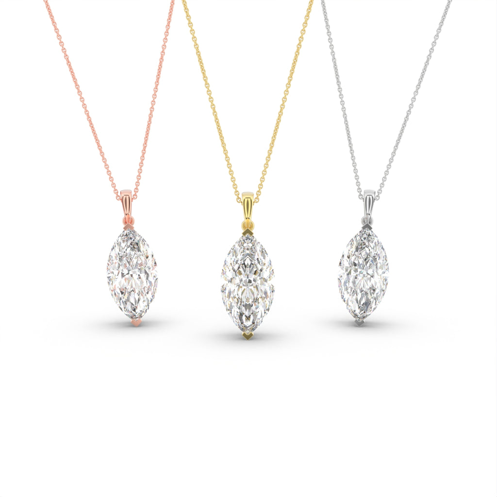18K Solitaire Marquise Diamond Pendant — 3 COLOR