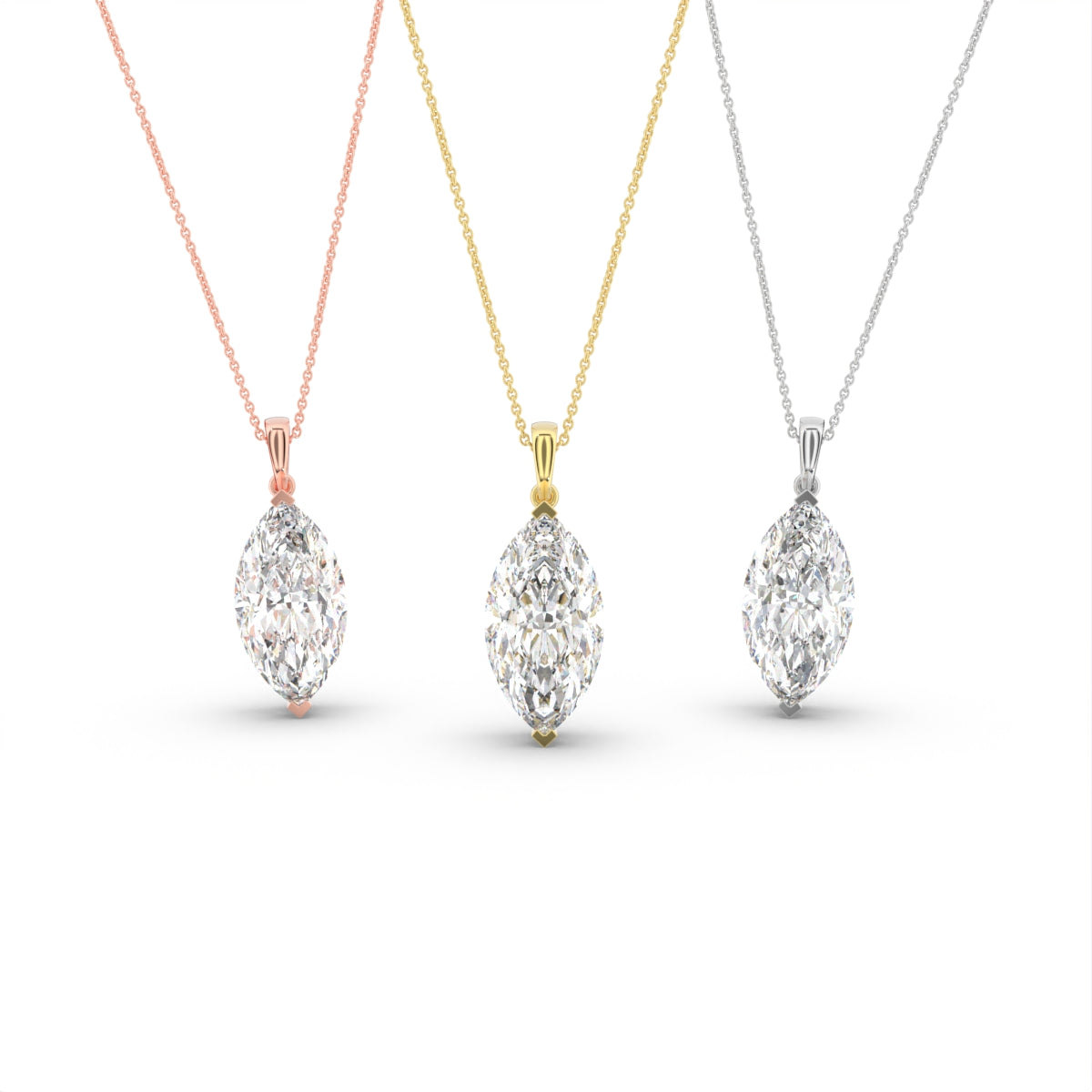 18K Solitaire Marquise Diamond Pendant — 3 COLOR