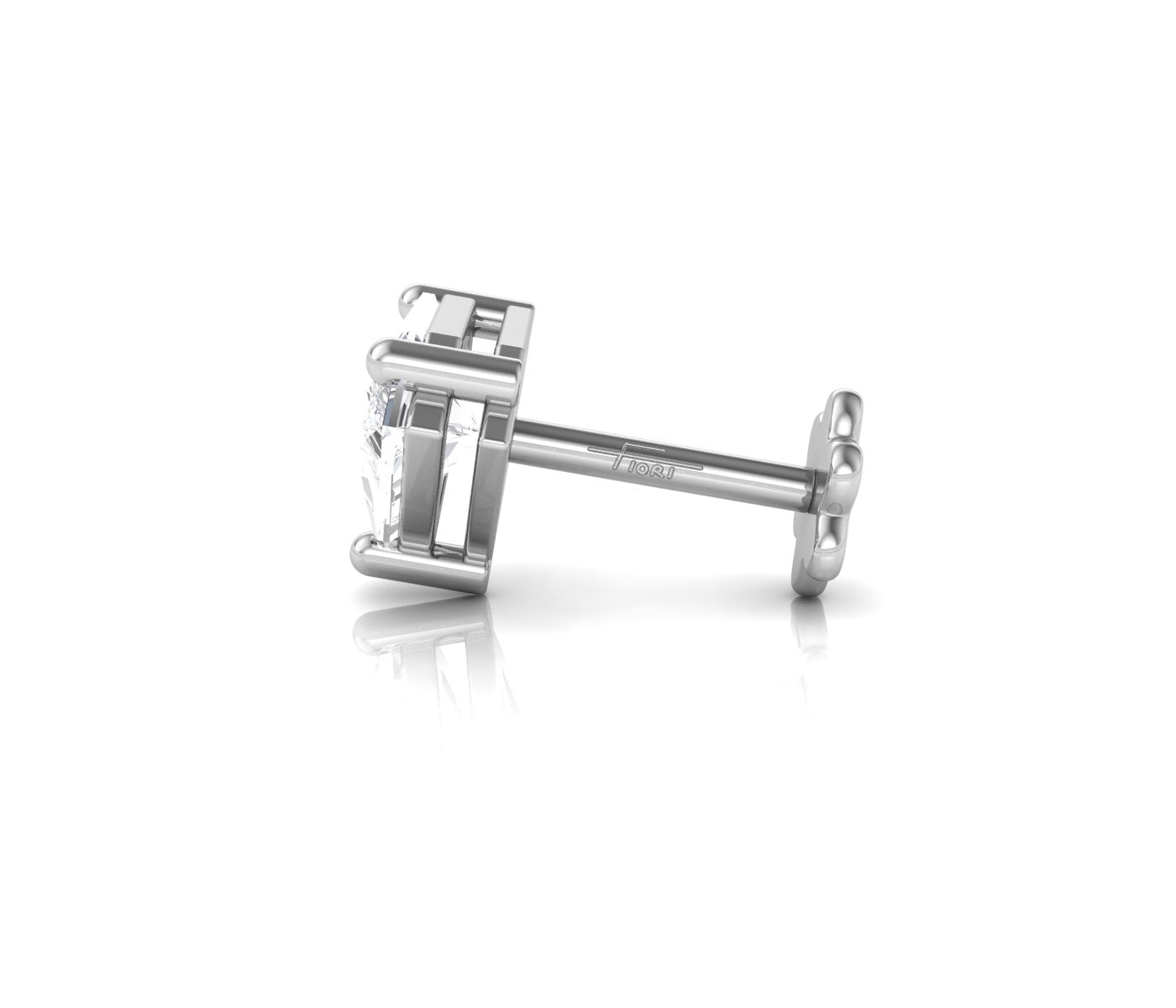 14K White Gold Trillion Diamond Stud Earrings — SIDE VIEW