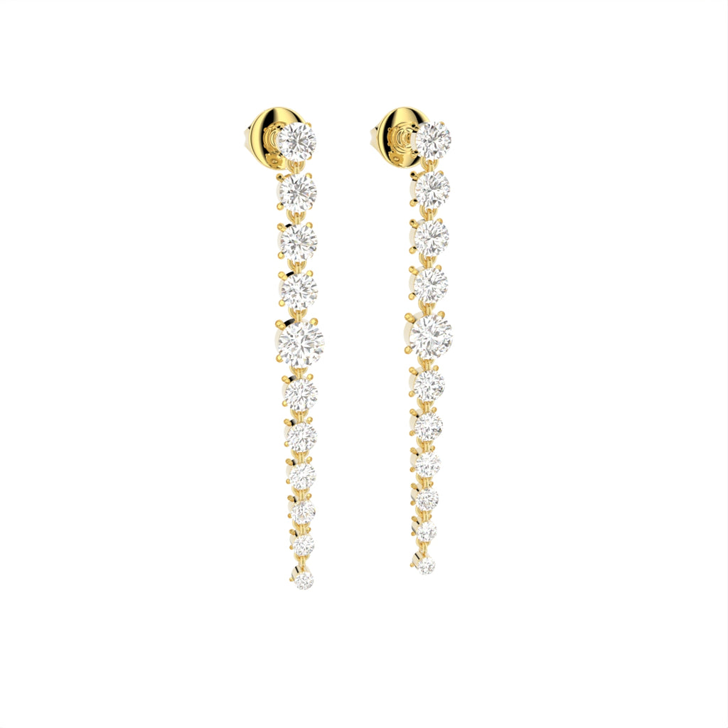 18K Round Diamond Drop Earrings — 3D VIEW
