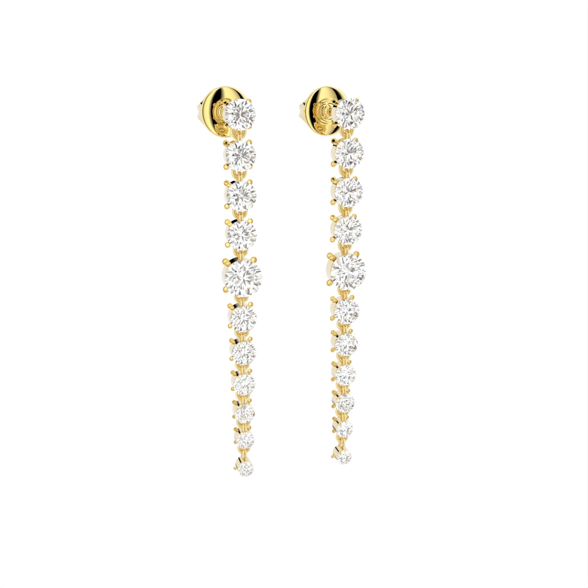 18K Round Diamond Drop Earrings — 3D VIEW