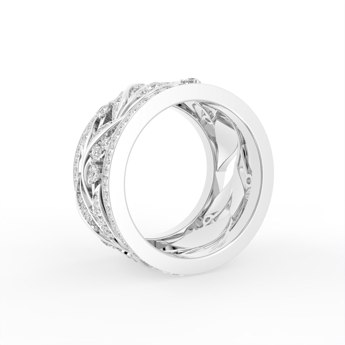 18K Leaf Eternity Diamond Ring — 3D VIEW