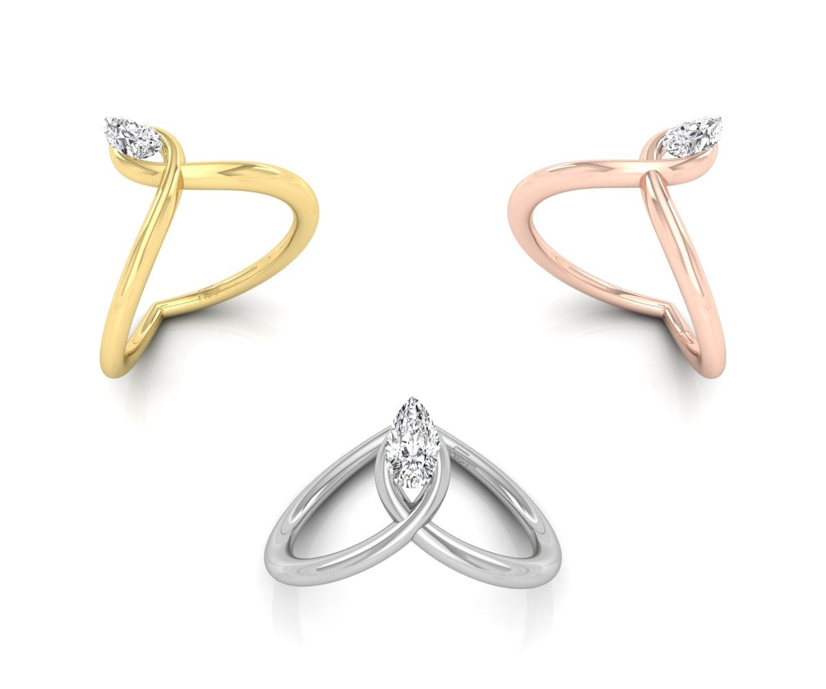18K Rose Gold Pear Diamond Ring — 3 COLOR
