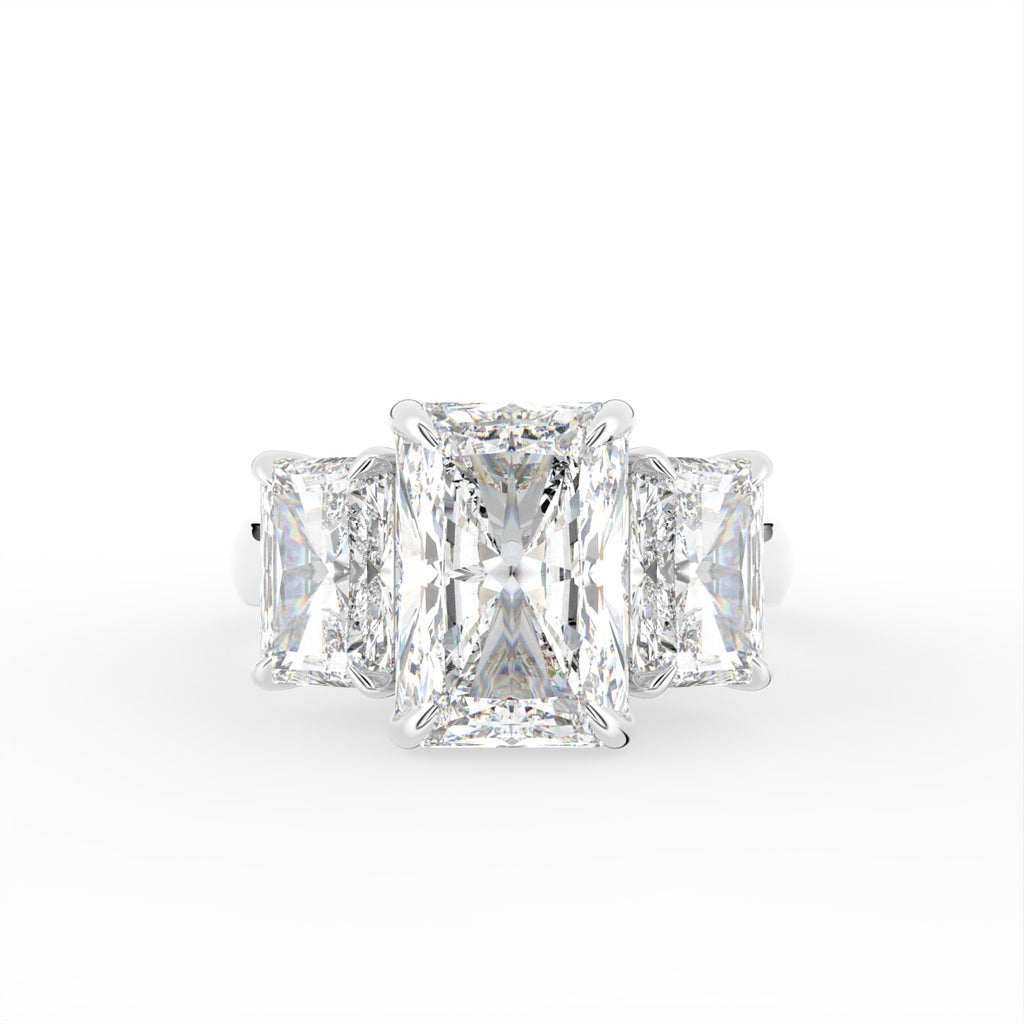 18K White Gold Trilogy Emerald Diamond Ring — TOP