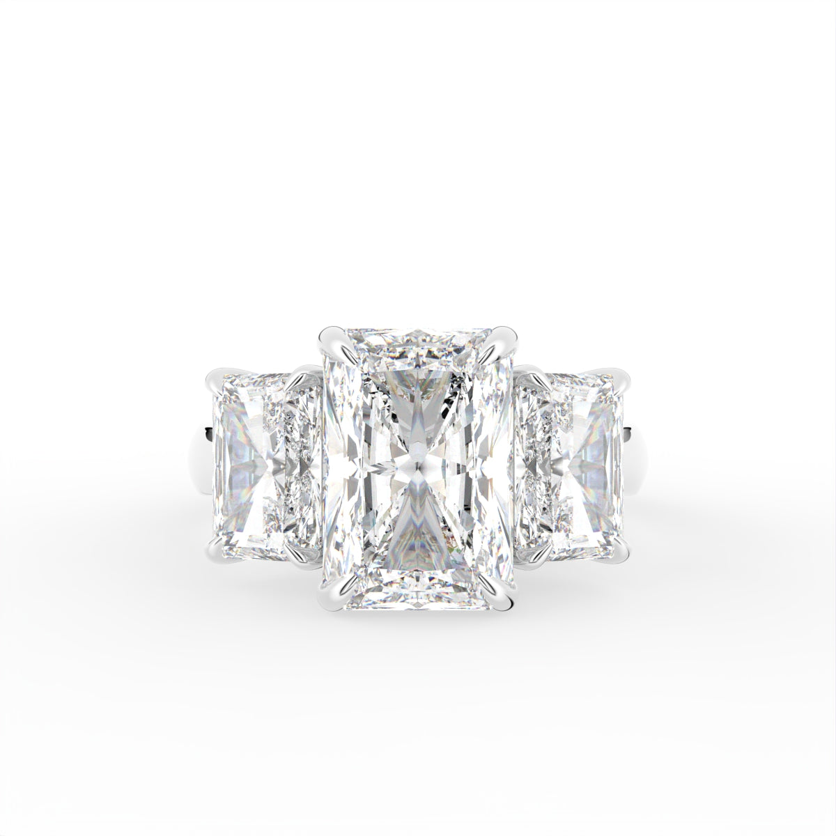 18K White Gold Trilogy Emerald Diamond Ring — TOP
