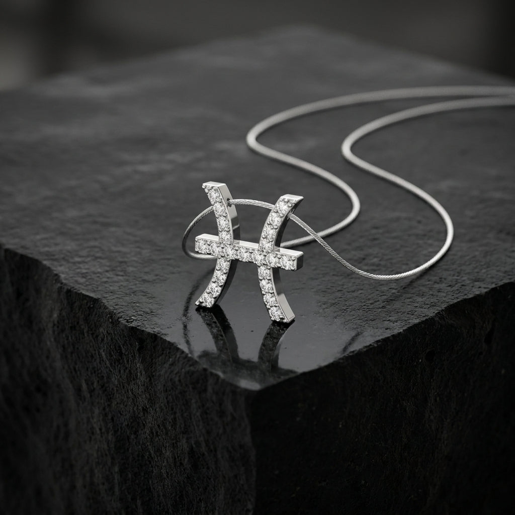 18K White Gold Zodiac Round Diamond Pendant