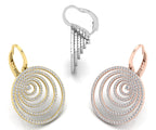 18K White Gold Round Diamond Spiral Drop Earrings — 3 COLOR