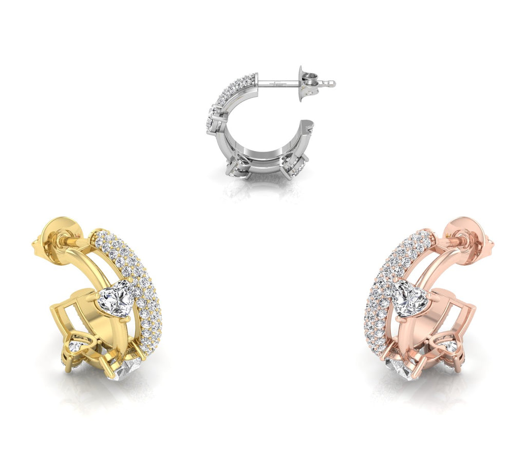 14K Yellow Gold Half Hoop Diamond Earrings — 3 COLOR