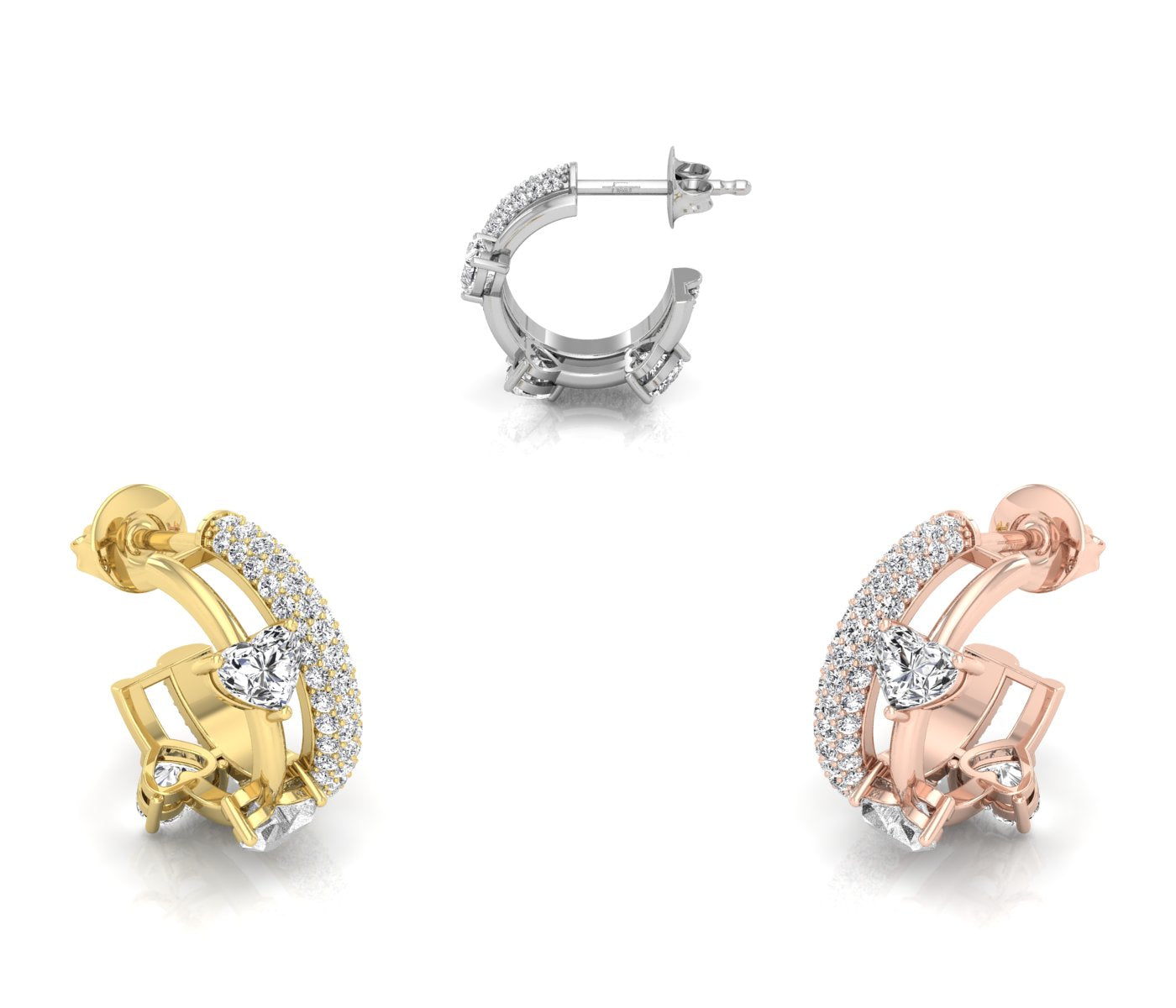 14K Yellow Gold Half Hoop Diamond Earrings — 3 COLOR