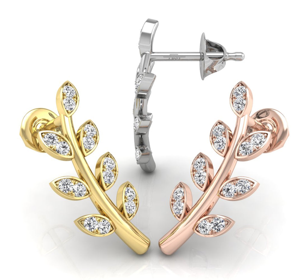 18K Leaf Diamond Earrings — 3 COLOR
