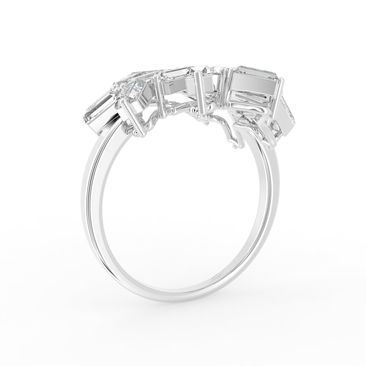 18K Floral Baguette Diamond Ring — 3D VIEW