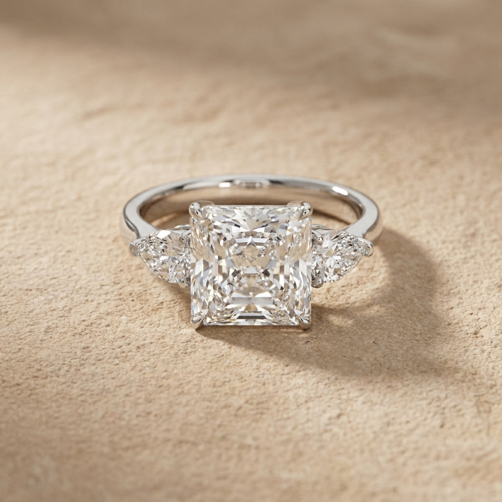 18K White Gold Trilogy Asscher Diamond Engagement Ring