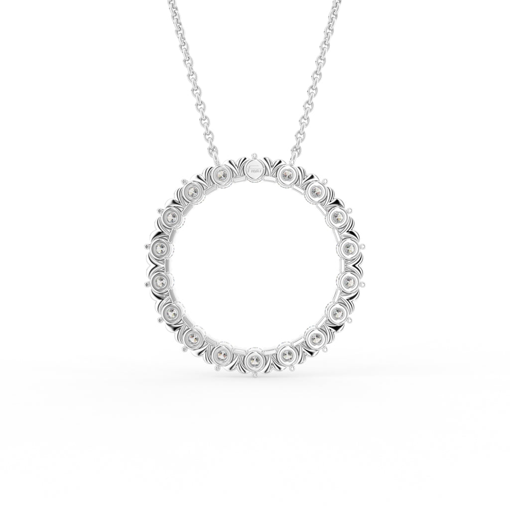18K Circle Round Diamond Pendant — BACK