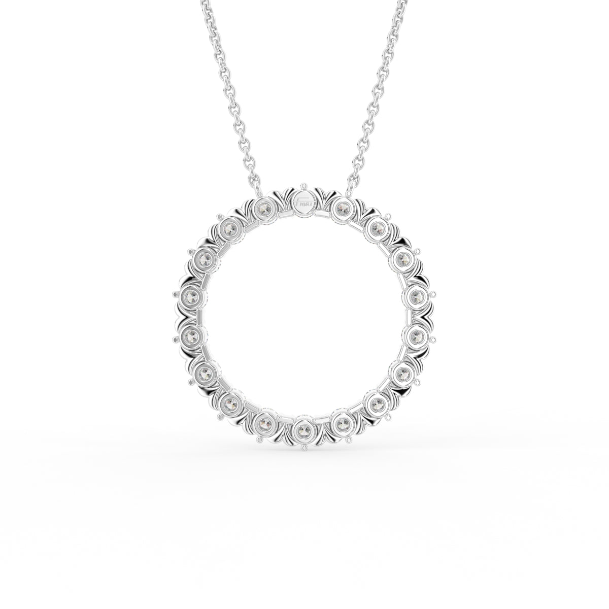 18K Circle Round Diamond Pendant — BACK