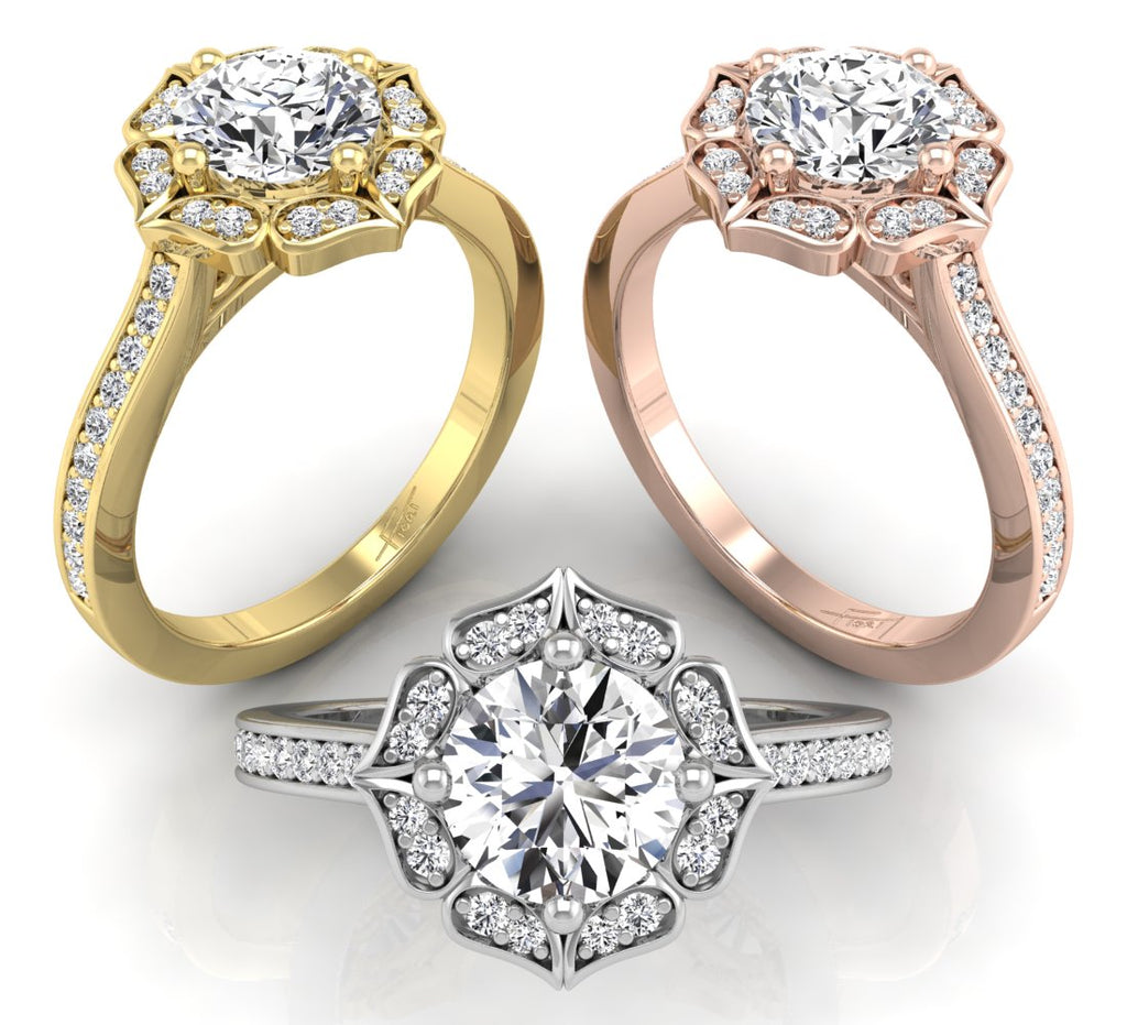 18K Halo Round Diamond Ring — 3 COLOR