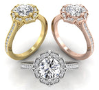 18K Halo Round Diamond Ring — 3 COLOR