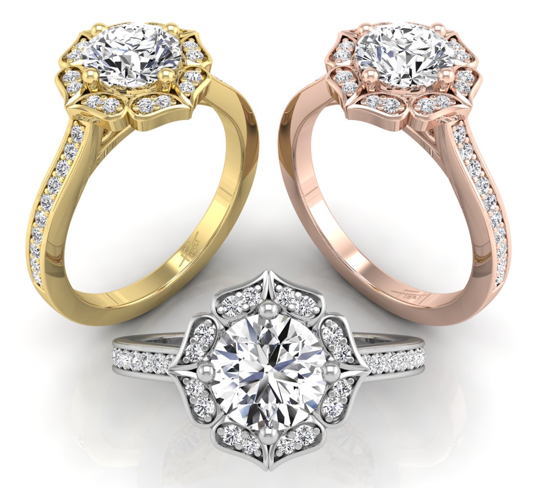 18K Halo Round Diamond Ring — 3 COLOR