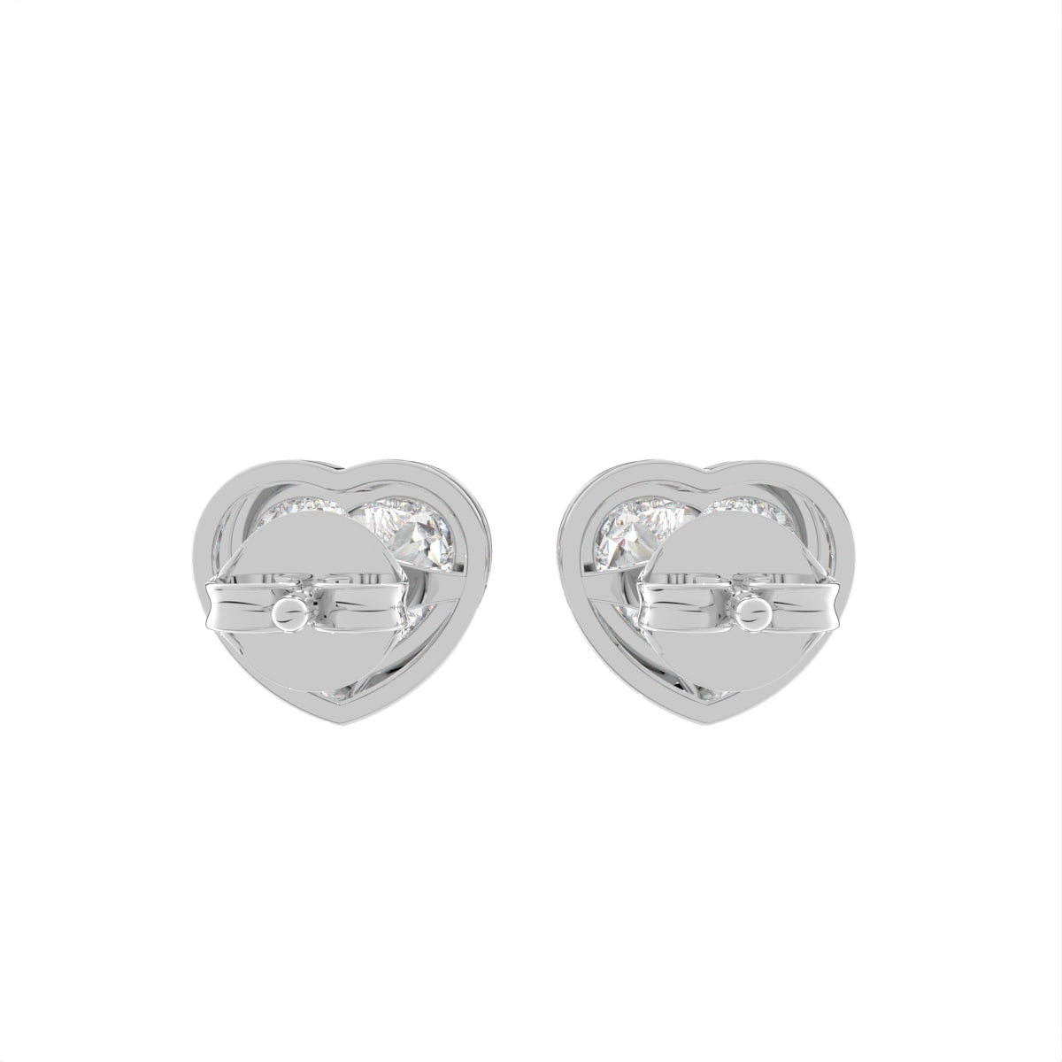 18K Solitaire Heart Diamond Stud Earrings — BACK
