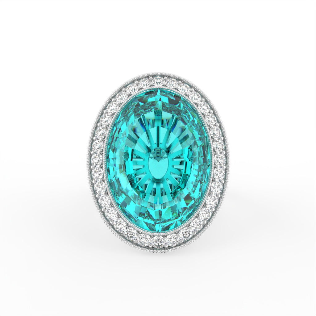 18K Halo Oval Statement Diamond Ring — TOP