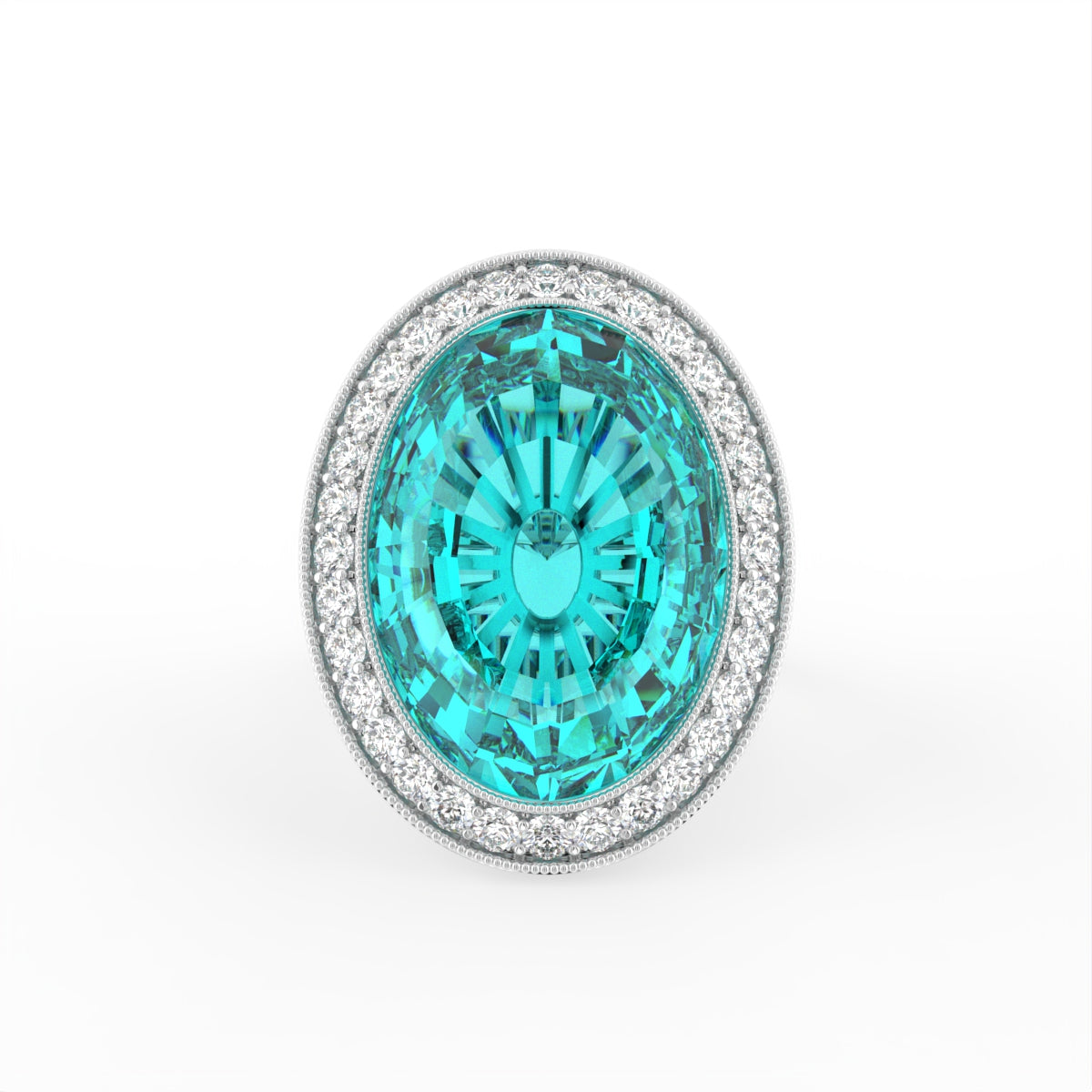 18K Halo Oval Statement Diamond Ring — TOP