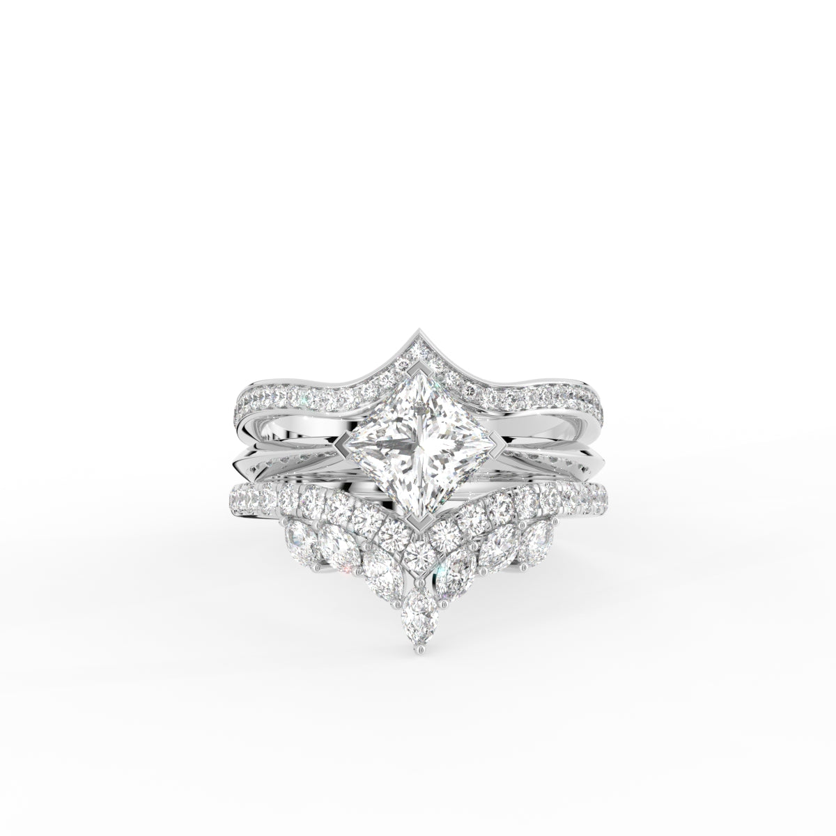 18K Yellow Gold Bespoke Princess Diamond Ring Set — TOP