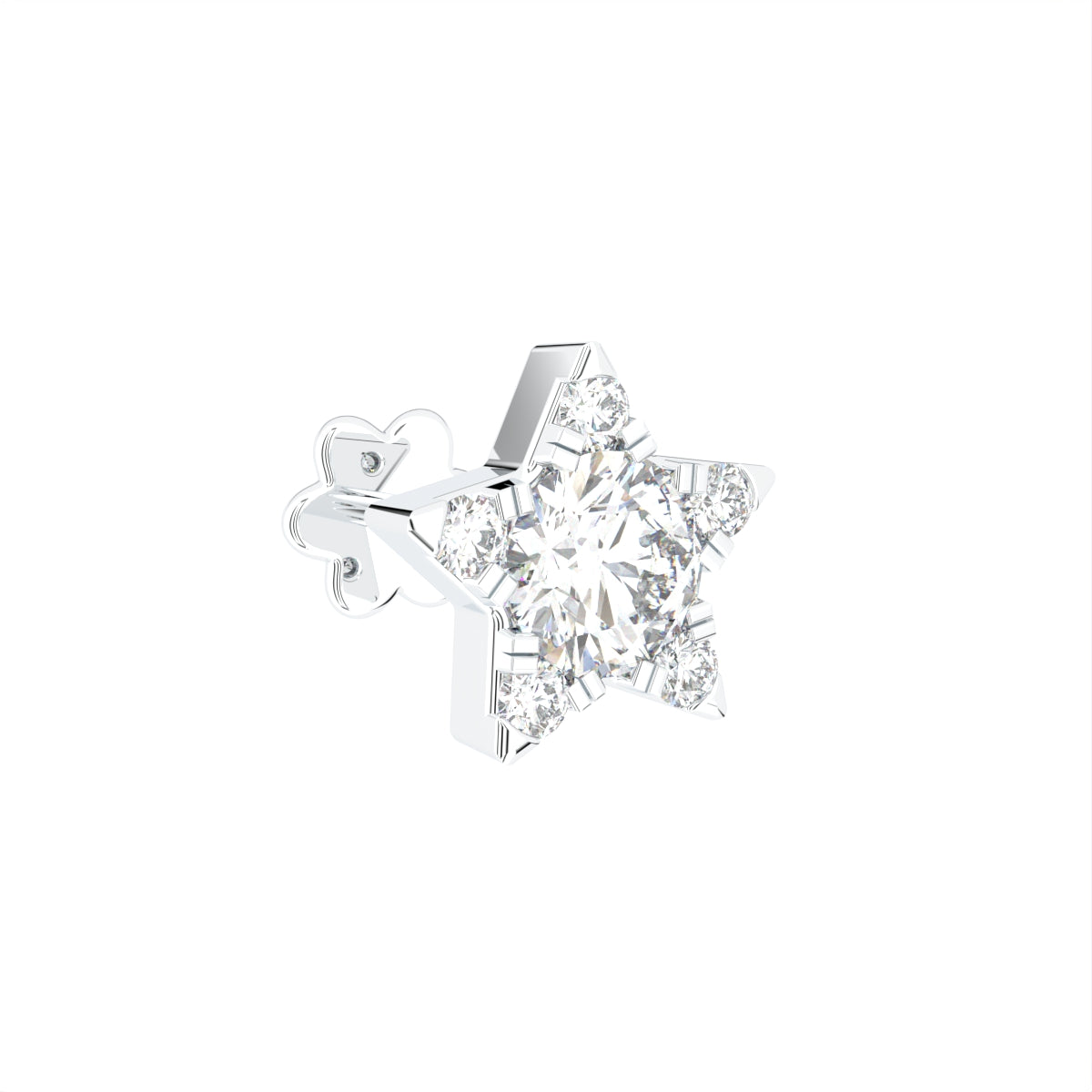 14K Star Round Diamond Piercing Earrings — 3D VIEW
