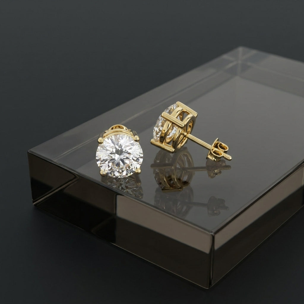 14K White Gold Solitaire Round Diamond Stud Earrings