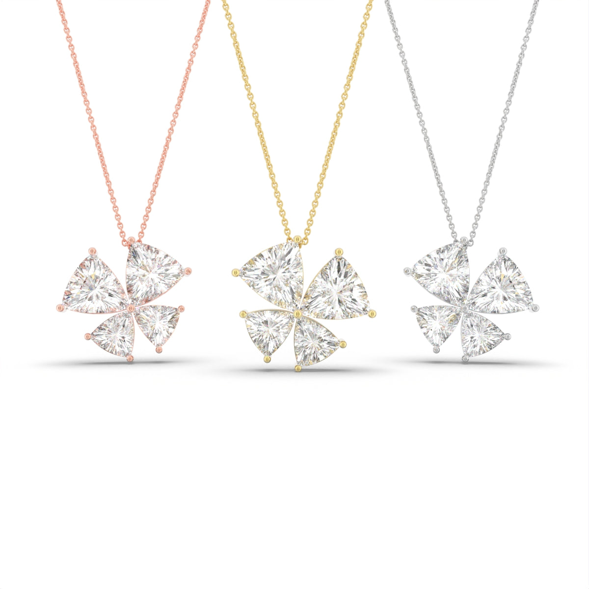 18K Floral Trillion Diamond Pendant — 3 COLOR