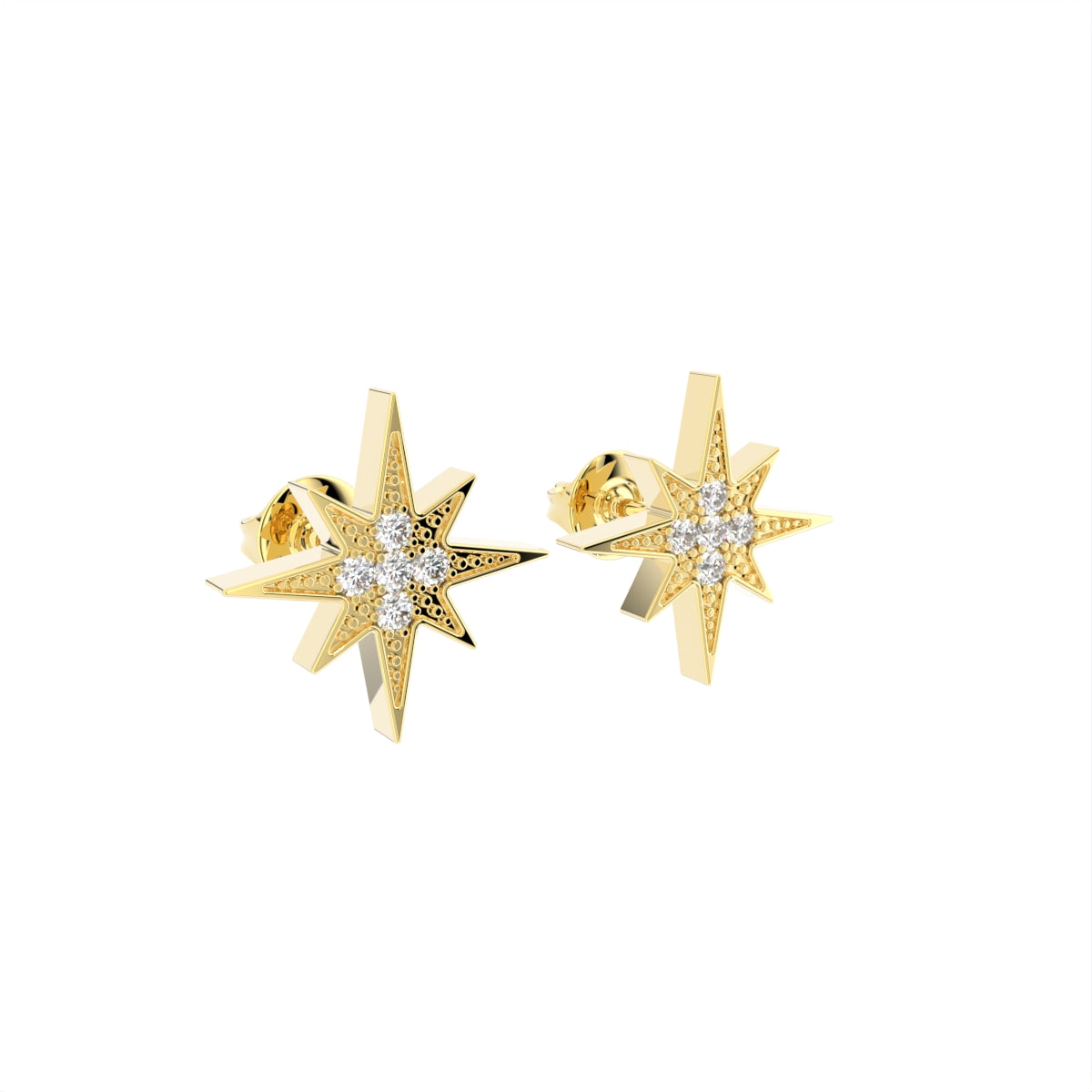 18K Polar Star Diamond Earrings — 3D VIEW