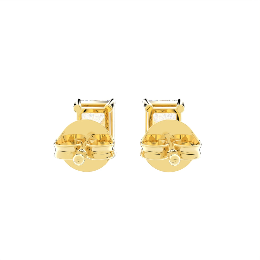 18K Solitaire Emerald Cut Diamond Stud Earrings — BACK