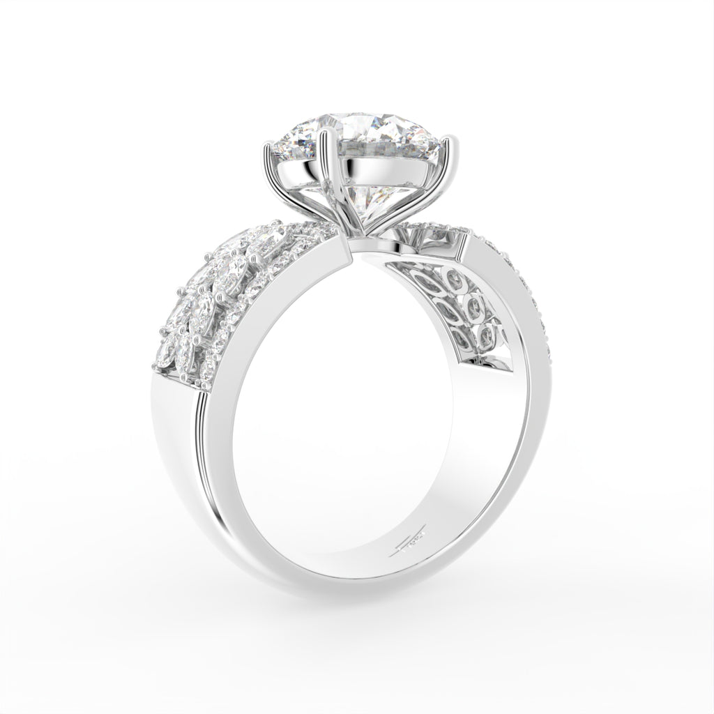 18K White Gold Solitaire Round Diamond Engagement Ring — 3D VIEW