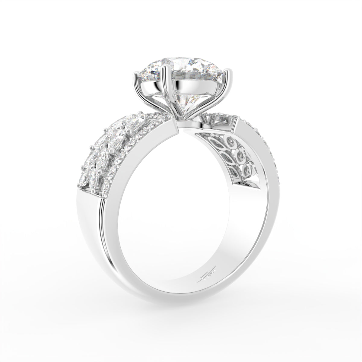 18K White Gold Solitaire Round Diamond Engagement Ring — 3D VIEW