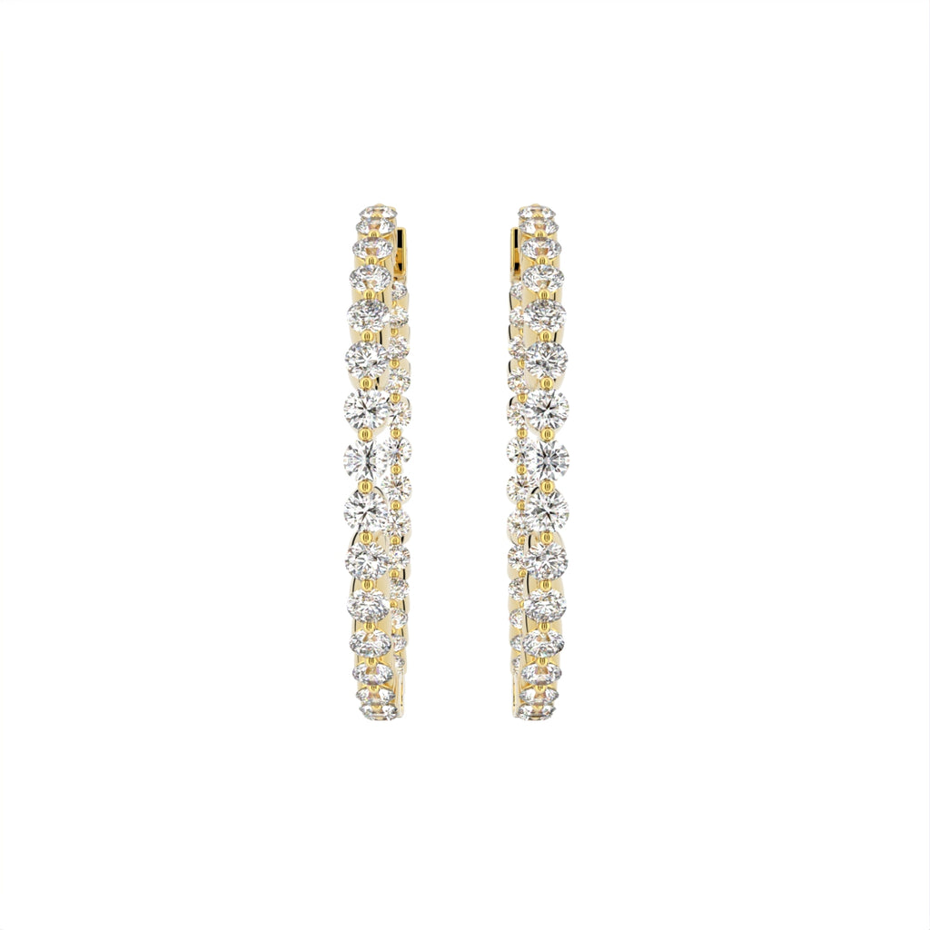 14K Yellow Gold Round Diamond Hoop Earrings — TOP