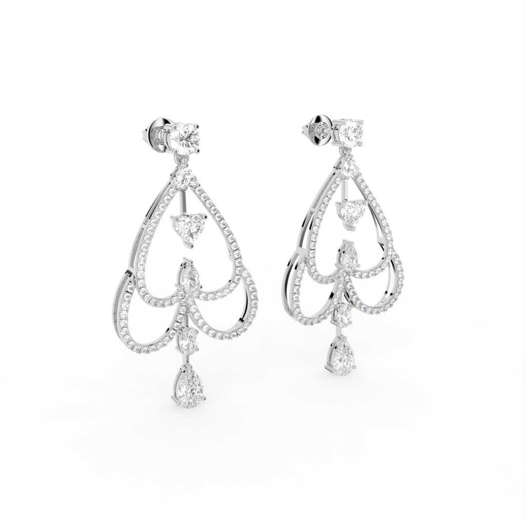18K Chandelier Drop Diamond Earrings — 3D VIEW