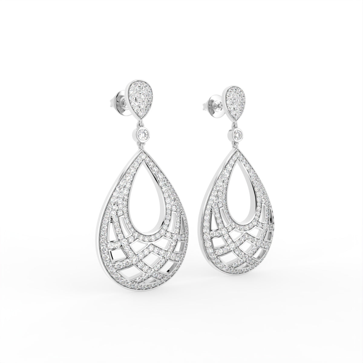 18K Drop Teardrop Diamond Earrings — 3D VIEW