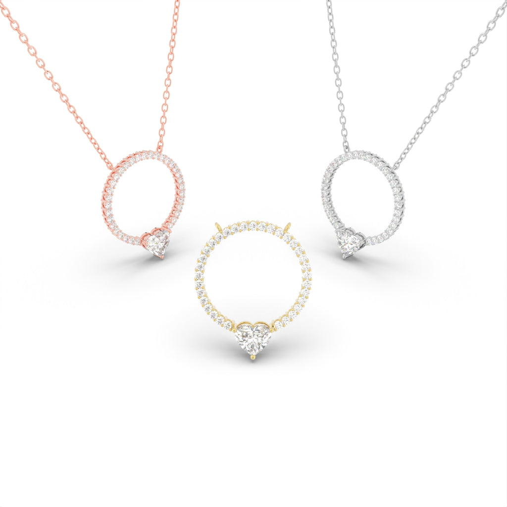 18K Heart Diamond Pendant — 3 COLOR
