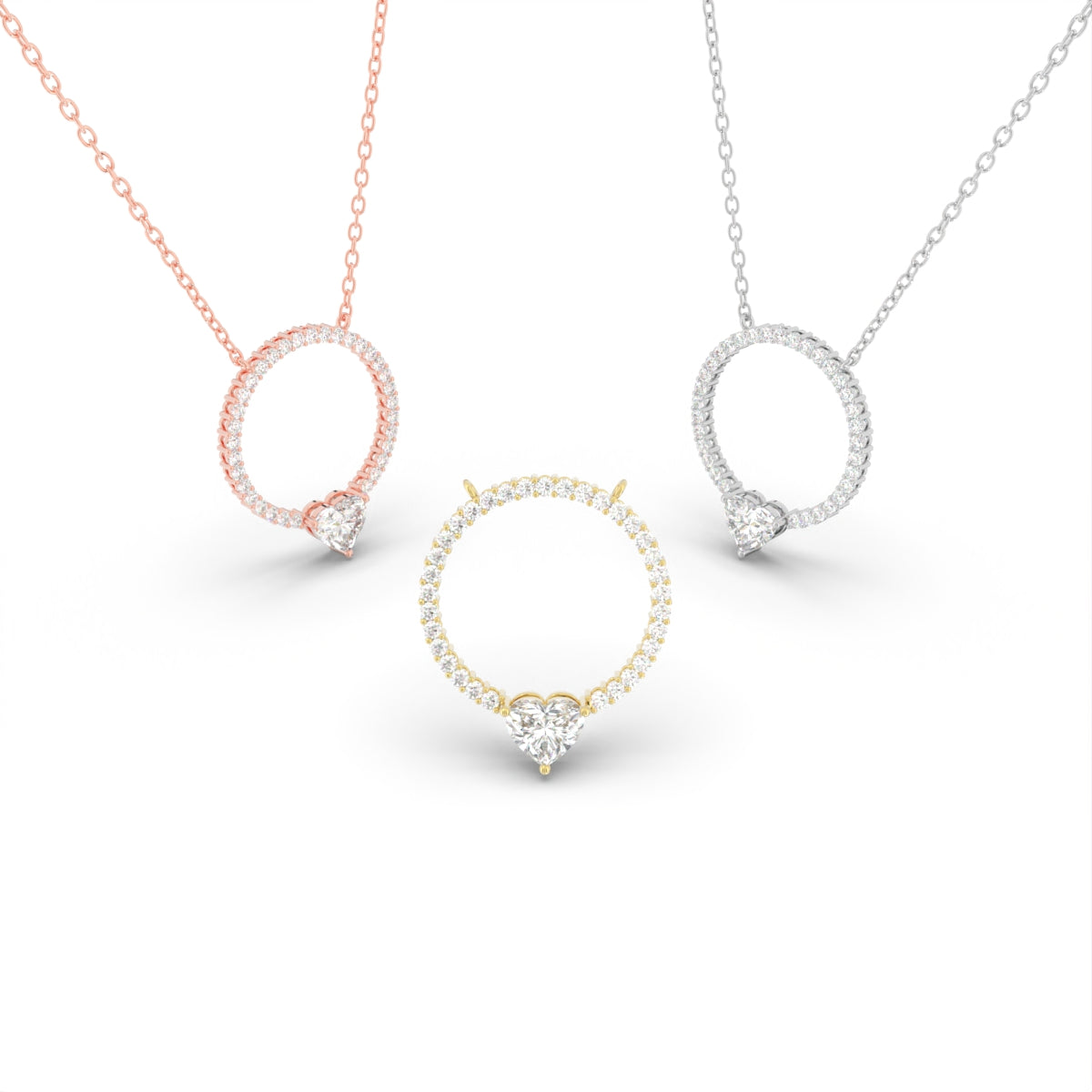 18K Heart Diamond Pendant — 3 COLOR