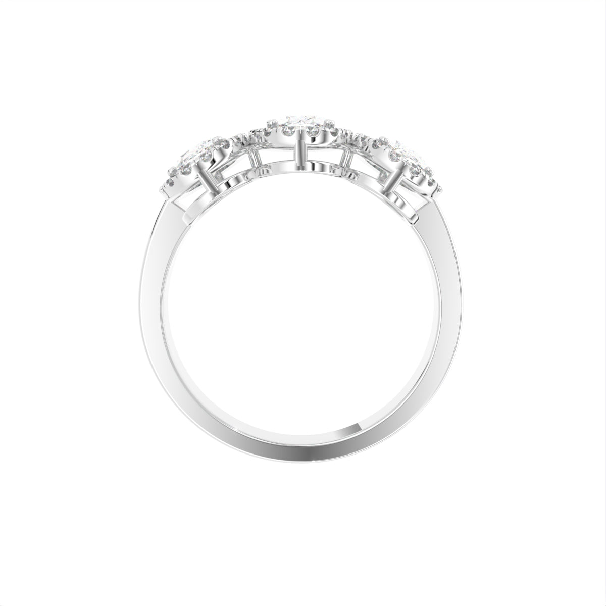18K Trilogy Halo Oval Diamond Ring — FRONT