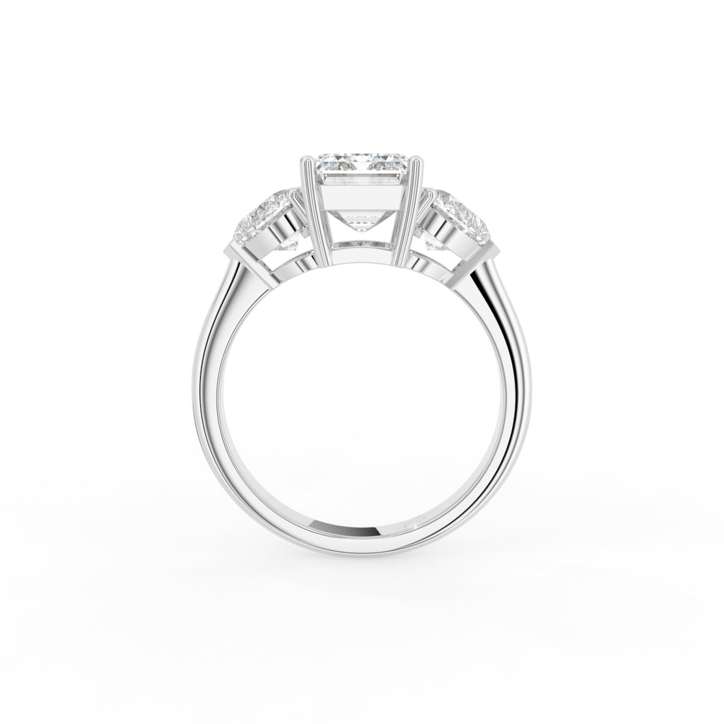 18K White Gold Trilogy Emerald Diamond Engagement Ring — FRONT