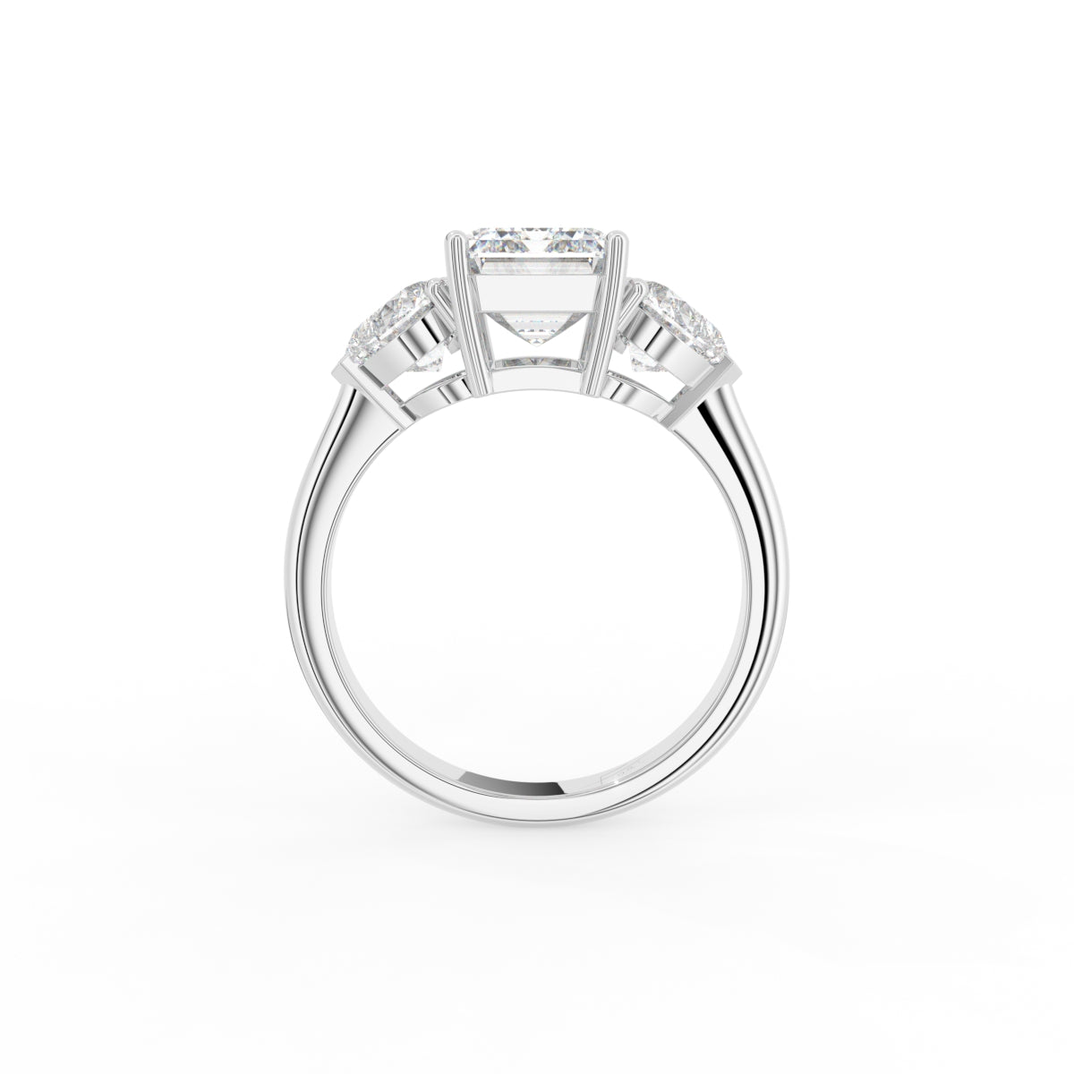 18K White Gold Trilogy Emerald Diamond Engagement Ring — FRONT
