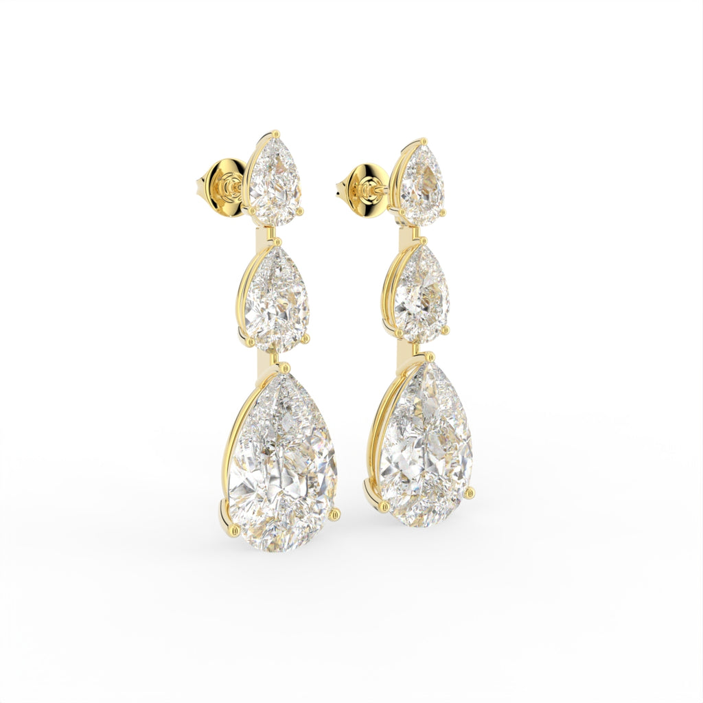 18K Pear Diamond Drop Earrings — 3D VIEW