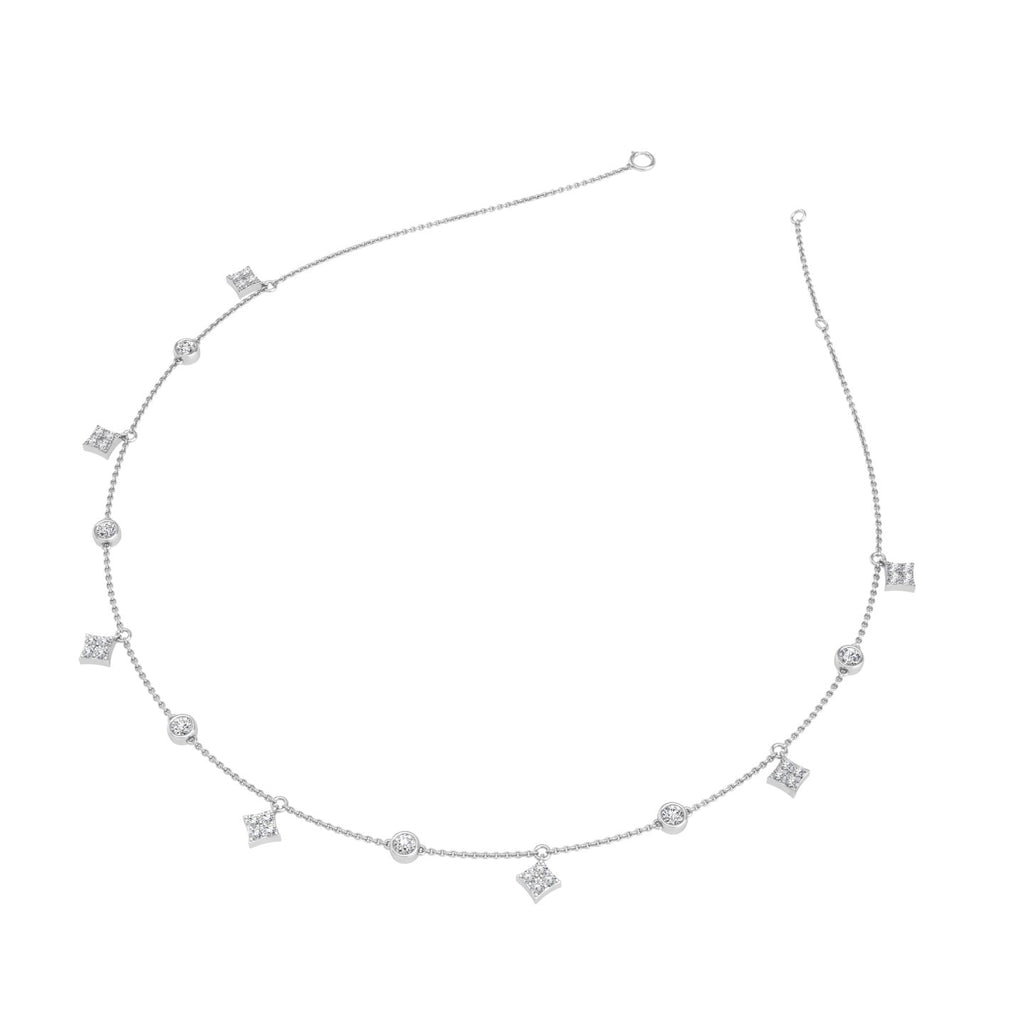 18K Floral Cluster Diamond Necklace — 3D VIEW