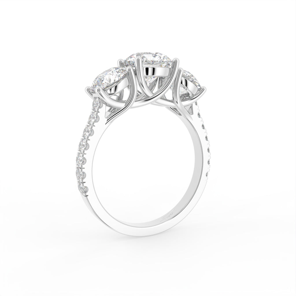 18K Trilogy Round Diamond Engagement Ring — 3D VIEW