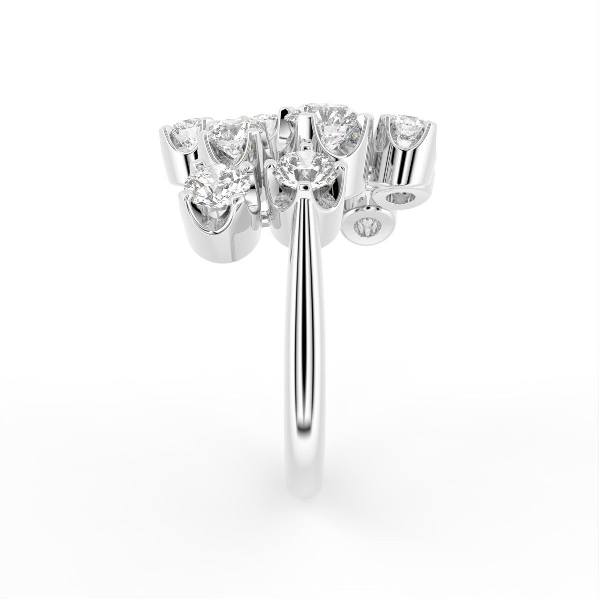 18K White Gold Round Diamond Cocktail Ring — SIDE