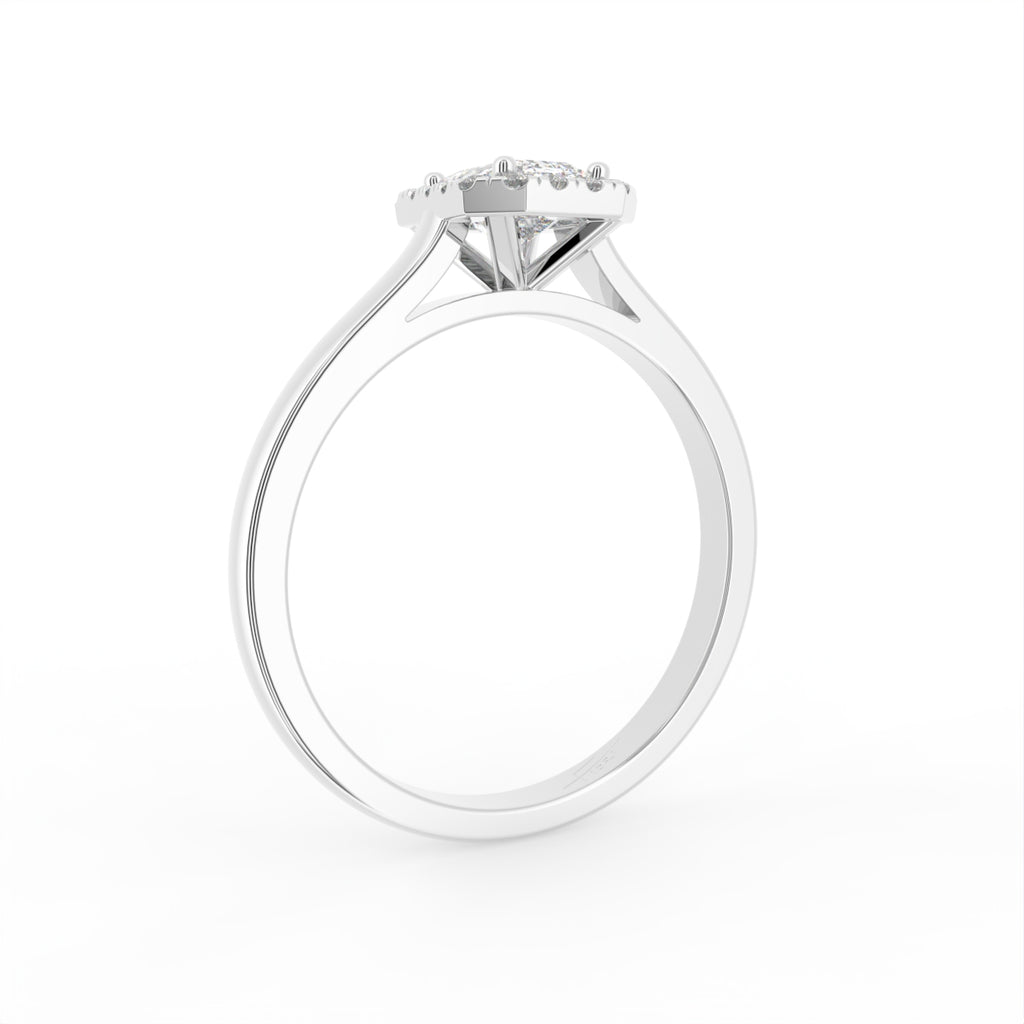 18K Halo Emerald-Cut Diamond Ring — 3D VIEW