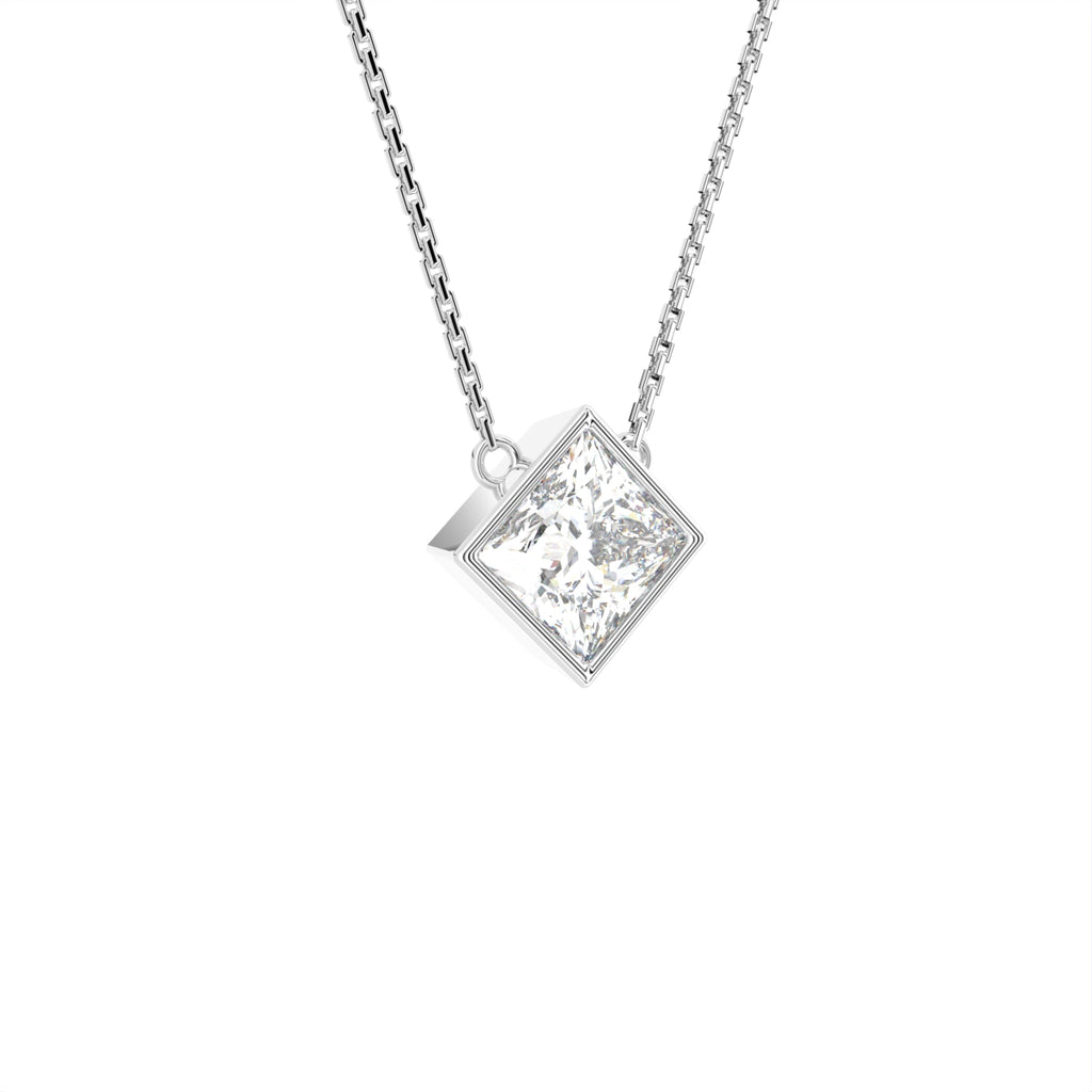 18K Solitaire Princess Diamond Pendant — 3D VIEW