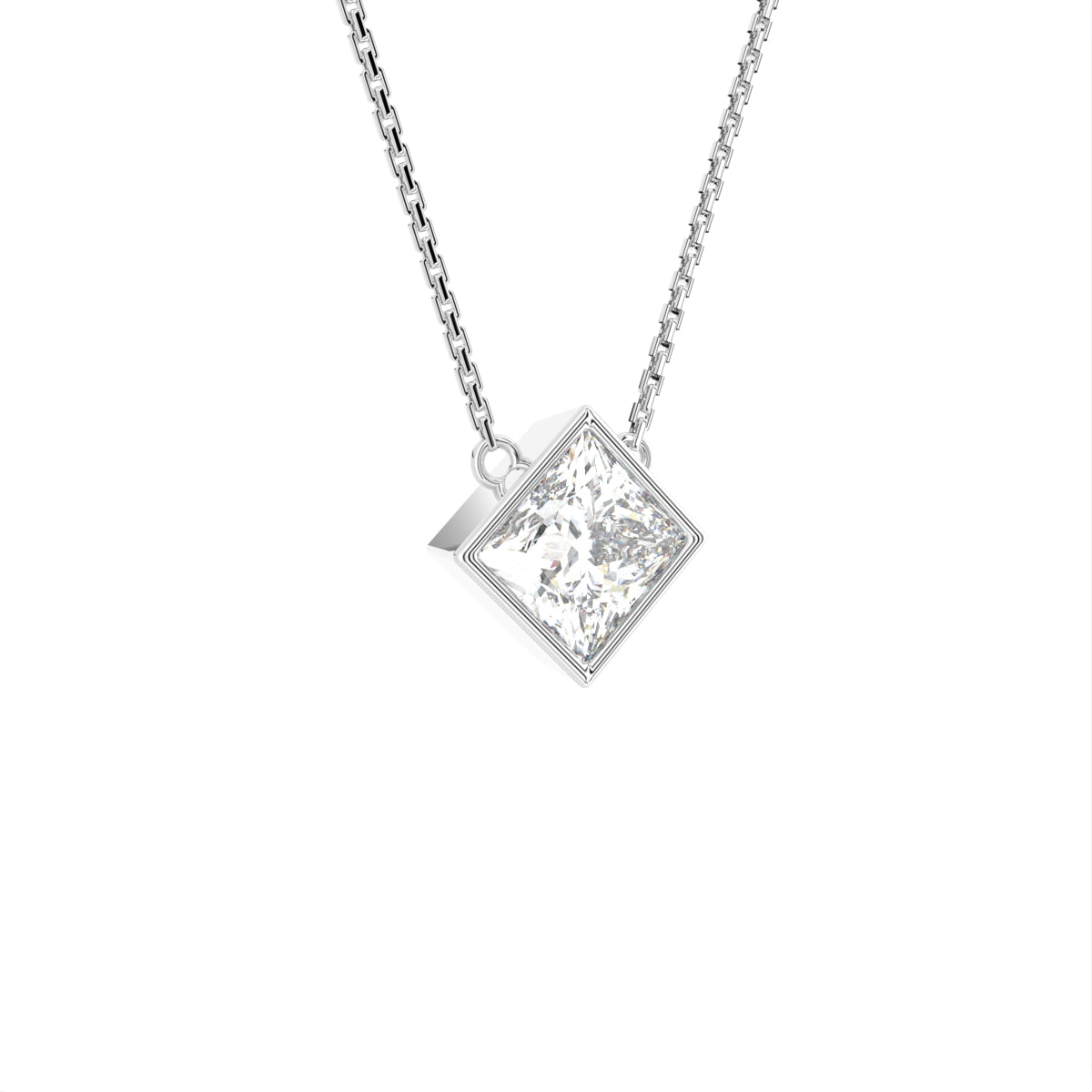 18K Solitaire Princess Diamond Pendant — 3D VIEW