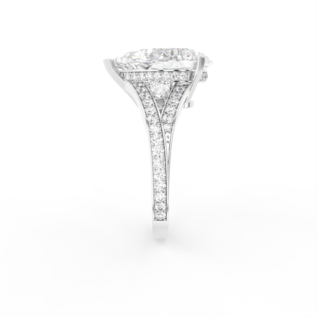 18K Shoulder Set Pear Diamond Ring — SIDE